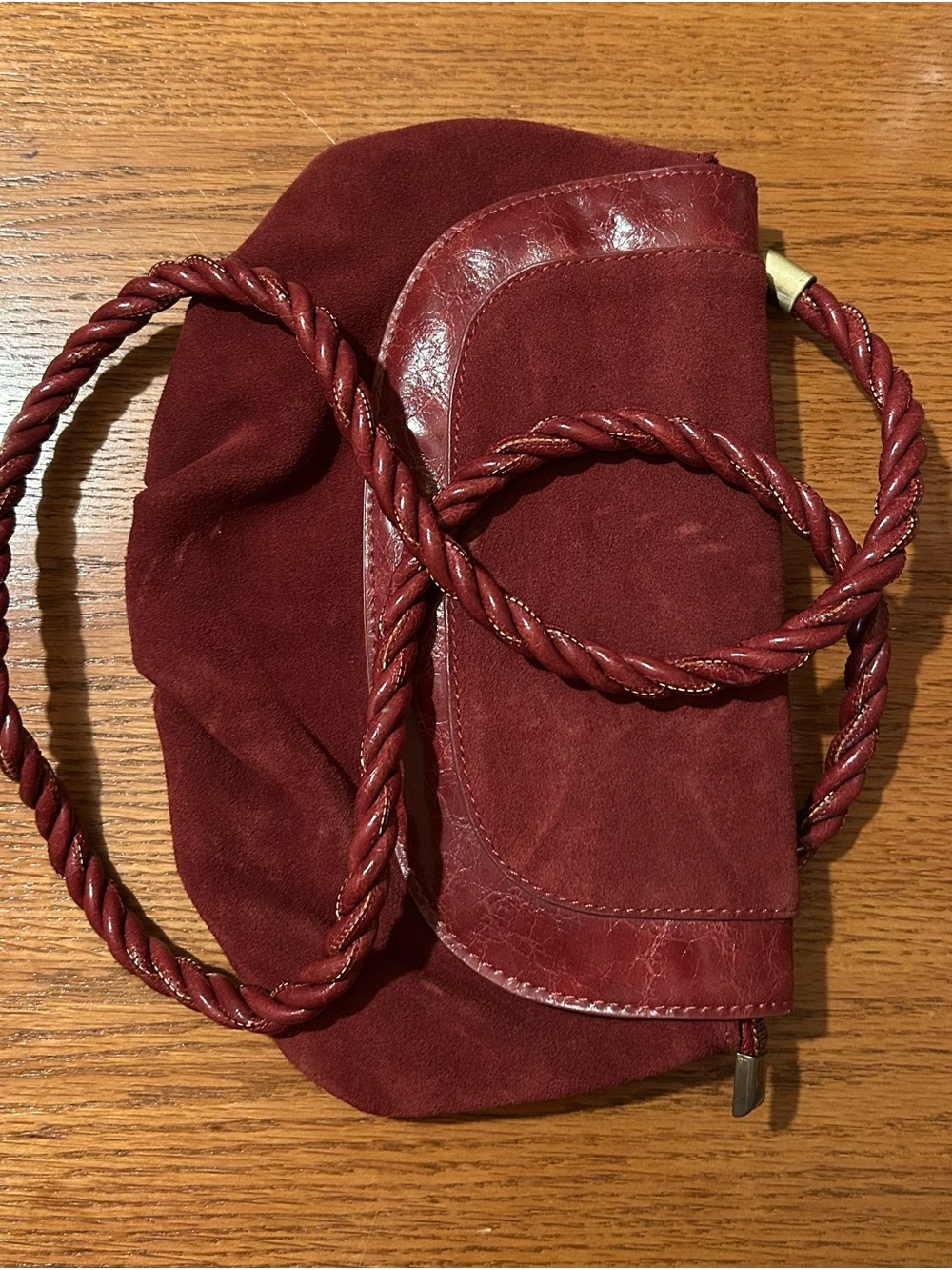 Anthropologie Marvita Burgundy Suede 2-in-1 Crossbody Bag Clutch EUC
